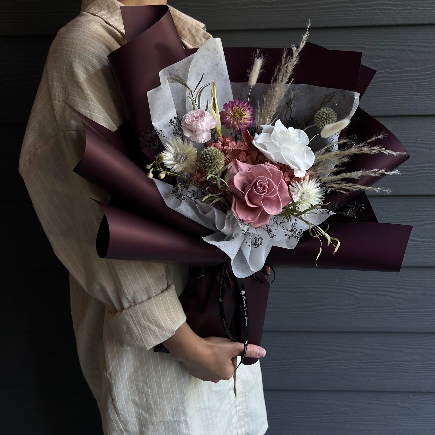 Preserved Flower Bouquet Purple02-保鮮花花束